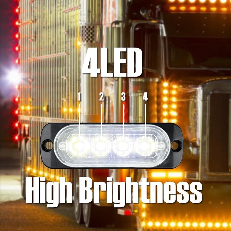 ALLLLC 10 قطع 12-24 فولت ضوء تحذير LED للمقطورة لمسافات طويلة، أحمر كهرماني أبيض، ضوء توقف وتحويل وذيل ورخصة وكبح وتشغيل للمقطورات وقوارب المقطورات والشاحنات والبحرية وكامبر RV وسنو موبايل (أبيض) - Image 4